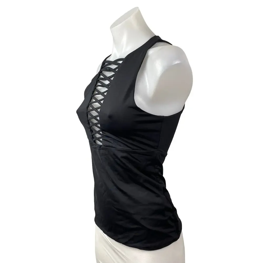 Kookai Women's Black Lace Up Crisscross Sleeveless Cami Blouse Tank Top Size 1 - Picture 4 of 6